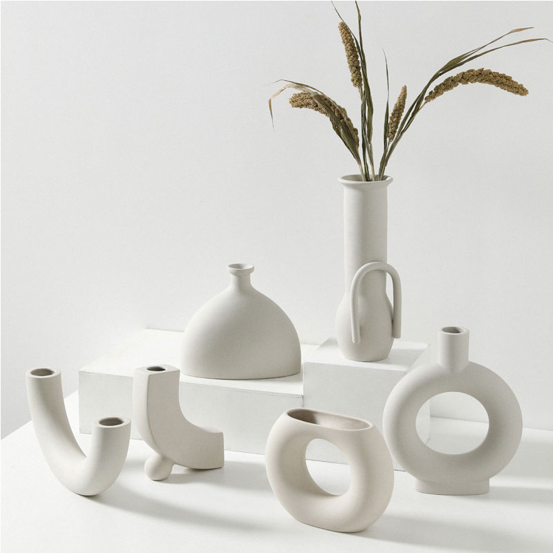 Multi-Shaped Ceramic Vase in White